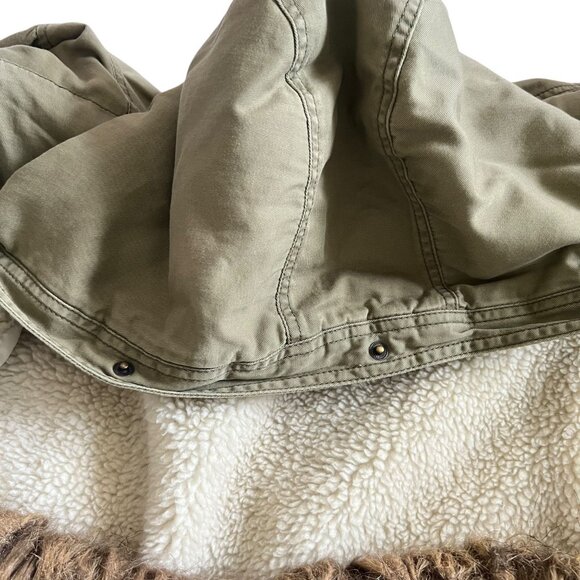 Hollister Faux Fur Hood Parka Coat Womens Sz L Olive Green Cozycore Winter - Picture 7 of 13